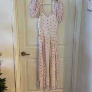 LoveShackFancy Floral Long White & Pink Maxi Dress Size 2 Cottagecore small xs